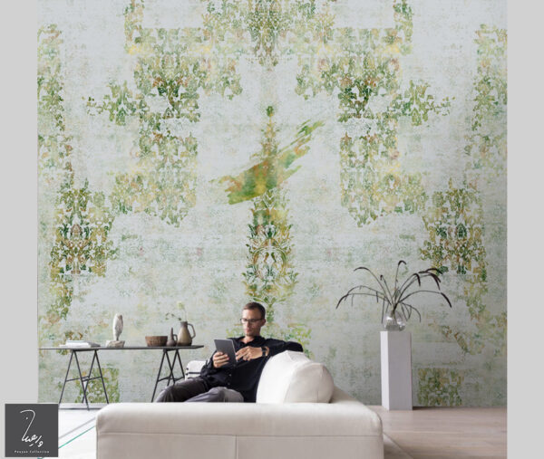 White-Wallpaper-Modern-Green-Motif